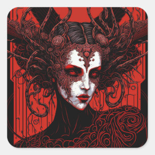 Dark Elf Demon Red Black Fantasy Art Square Sticker
