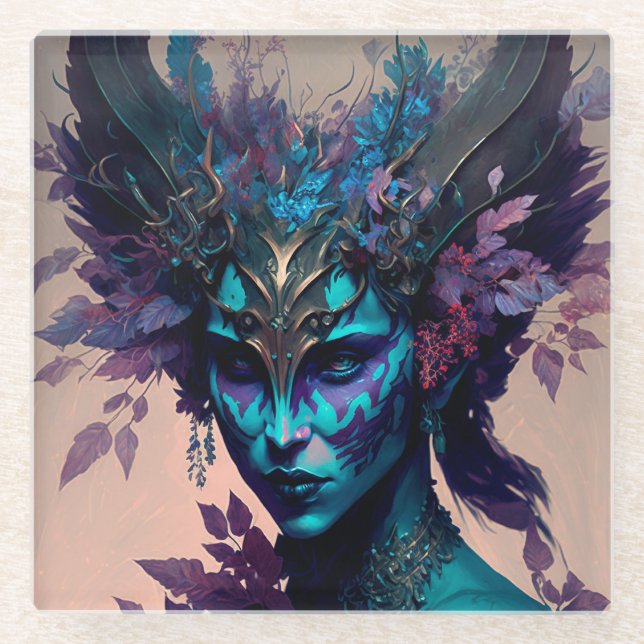 Dark Elf Fantasy Art Glass Coaster (Front)