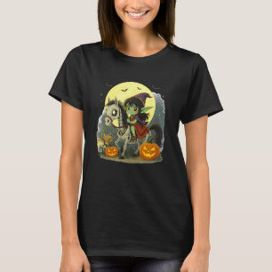 Dark Elf Goblin Troll Girl Riding Horse Skeleton H T-Shirt