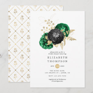 Dark Emerald and Gold Floral Bridal Shower Invitation