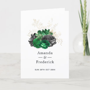 Dark Emerald and Gold Floral Wedding Programme