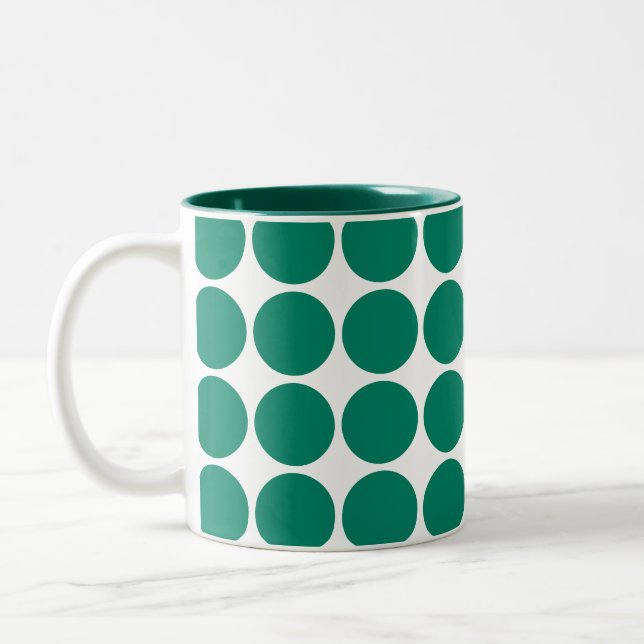 Dark Emerald Green Blue Colour Scandi Dots Design Two-Tone Coffee Mug (Left)