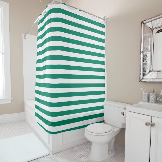 Dark Emerald Green Blue Colour Stripes Summer   Shower Curtain (In Situ)