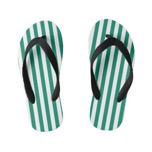 Dark Emerald Green Colour Vertical Stripes Summer  Kid's Flip Flops
