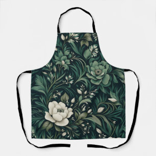 Dark Emerald Green Floral Apron