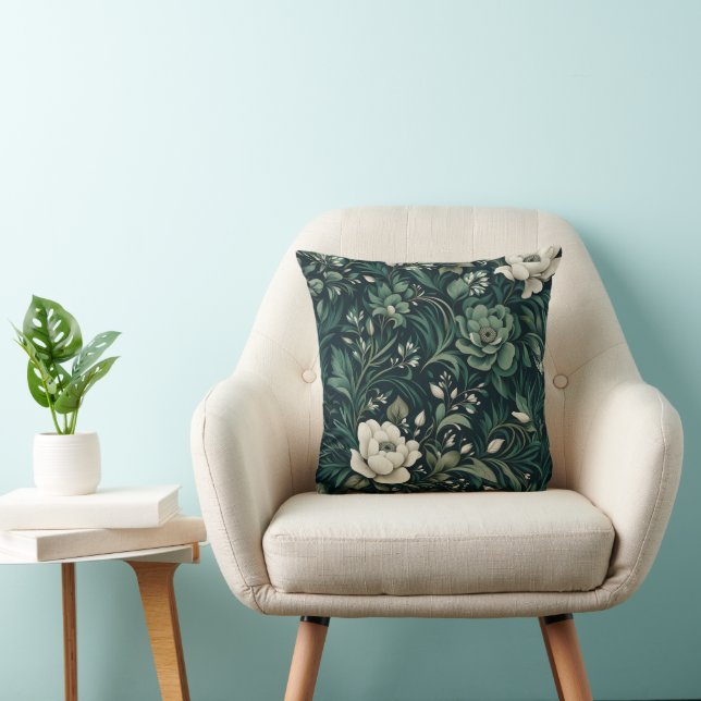Dark Emerald Green Floral Cushion (Chair)