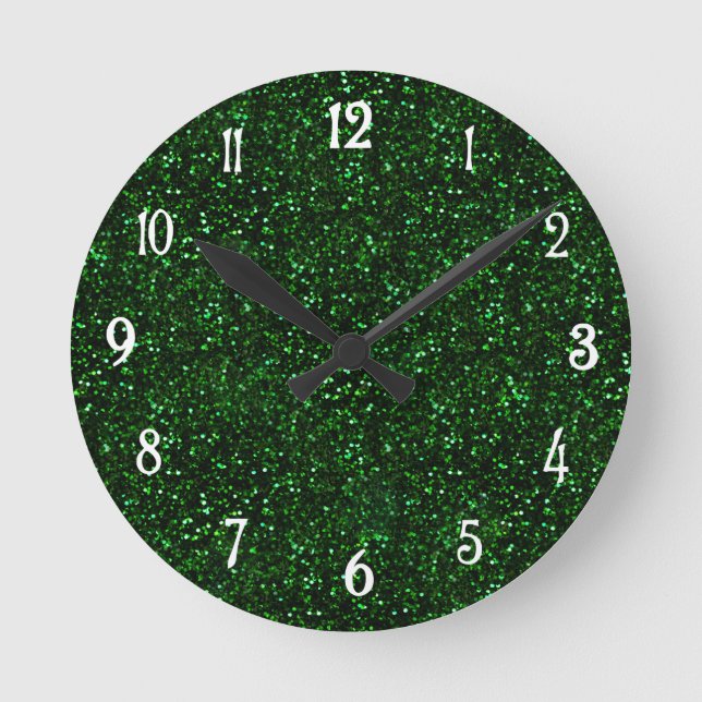 Dark Emerald Green Glitter Round Clock (Front)