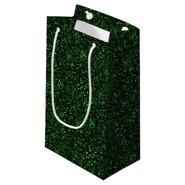 Dark Emerald Green Glitter Small Gift Bag (Front Angled)