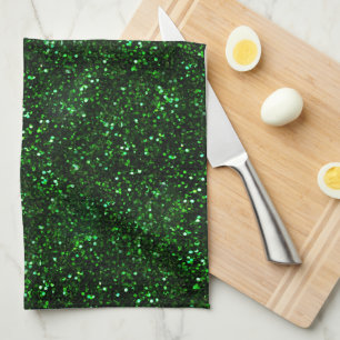 Dark Emerald Green Glitter Tea Towel