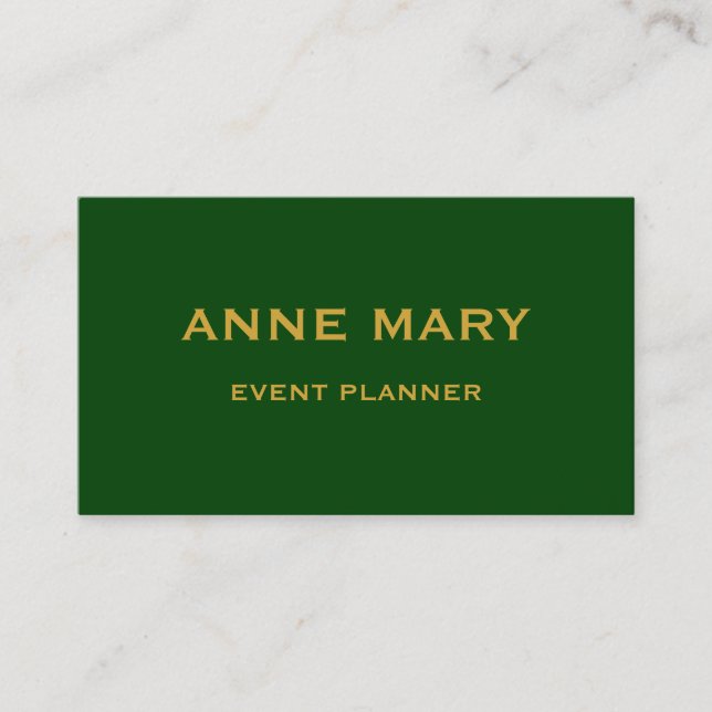 Dark Emerald Green Gold Wedding Event Planner Business Card (Front)