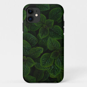 Dark Emerald Green Textured Leaves Pattern iPhone 11 Case