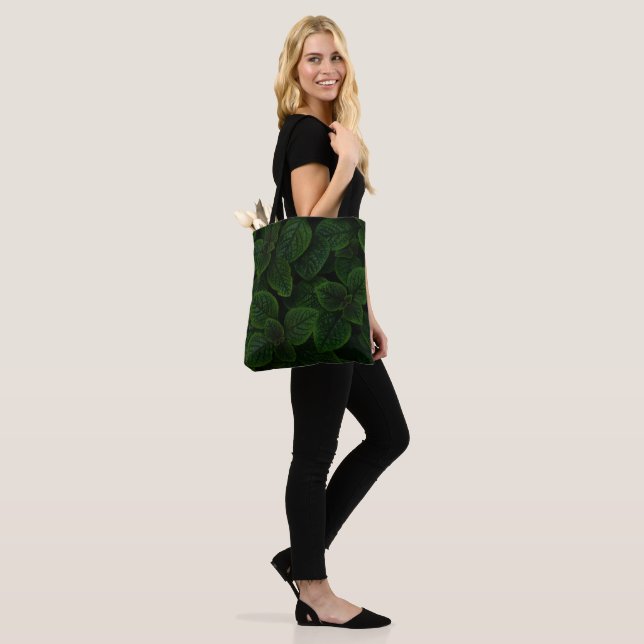 Dark Emerald Green Textured Leaves Pattern Tote Bag (On Model)