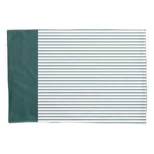 Dark Emerald Green White Thin Striped  Pillowcase