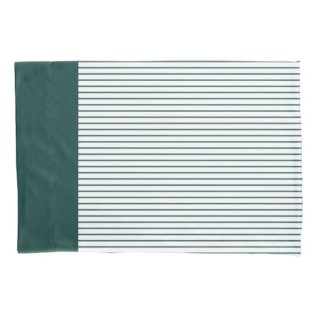  Dark Emerald Green White Thin Striped  Pillowcase (Front)
