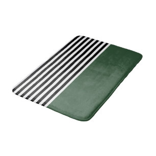 Dark Emerald Green With Black and White Stripes Bath Mat