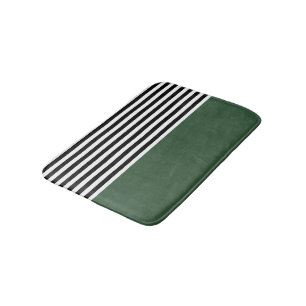 Dark Emerald Green With Black and White Stripes Bath Mat