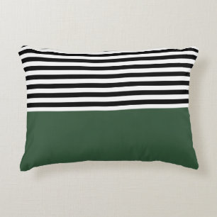 Dark Emerald Green With Black and White Stripes Decorative Cushion
