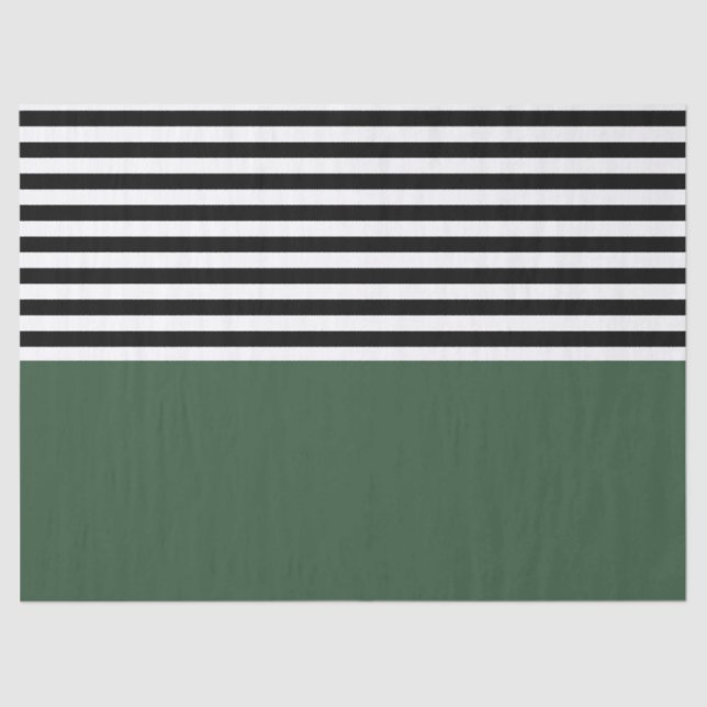 Dark Emerald Green With Black and White Stripes Tissue Paper (Front)