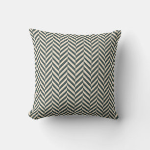 Dark Emerald Ivory Herringbone Geometric Pattern Cushion