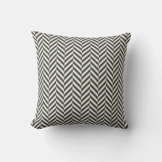 Dark Emerald Ivory Herringbone Geometric Pattern Cushion (Front)