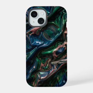 Dark Emerald Metallic Liquid Fluid Marble Phone Ca iPhone 15 Case