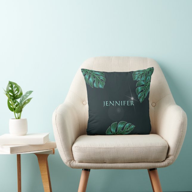 Dark Emerald Modern Tropical Foliage Cushion (Chair)