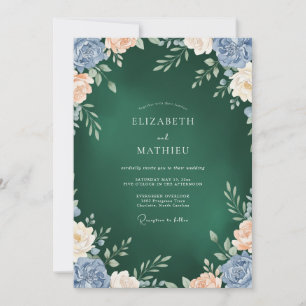 Dark Emerald Peony Wedding Invitation