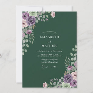 Dark Emerald Ranunculus Eucalyptus Wedding Invitation