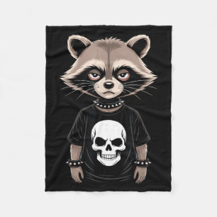 Dark Emo Raccoon With Skull Punk Style Alternative Fleece Blanket