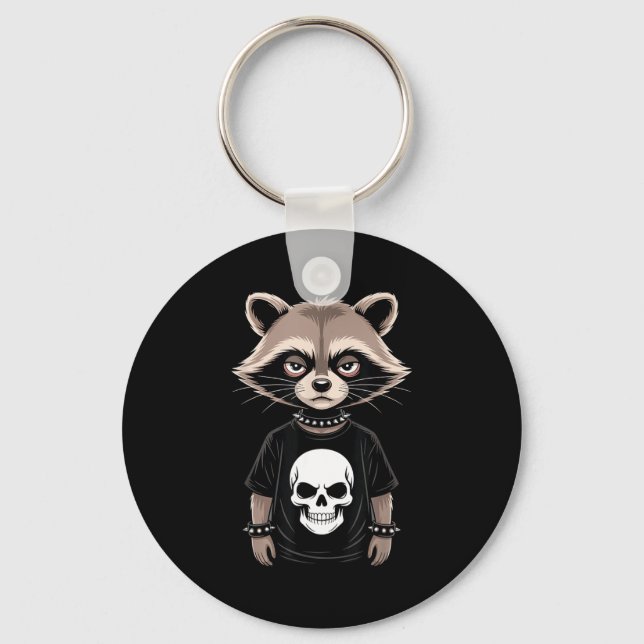Dark Emo Raccoon With Skull Punk Style Alternative Key Ring (Front)