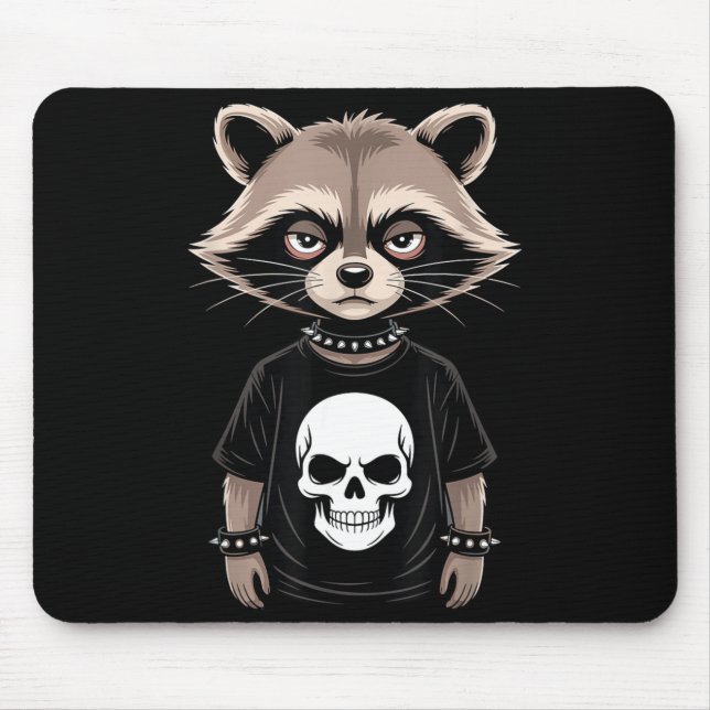 Dark Emo Raccoon With Skull Punk Style Alternative Mouse Mat (Front)