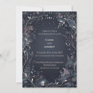 Dark Enchanted Forest Floral Wedding Invitation