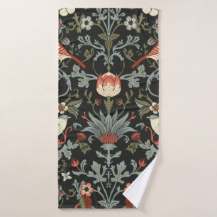 Dark Enchanted Vintage Flowers and Birds seamless Bath Towel