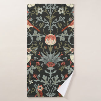 Dark Enchanted Vintage Flowers and Birds seamless Bath Towel
