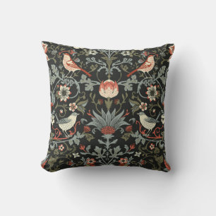 Dark Enchanted Vintage Flowers and Birds seamless Cushion