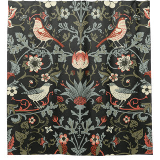 Dark Enchanted Vintage Flowers and Birds seamless  Shower Curtain