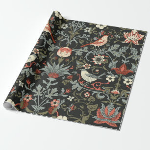 Dark Enchanted Vintage Flowers and Birds seamless  Wrapping Paper