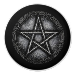 Dark Engraved Metal Look Pentagram Ceramic Knob