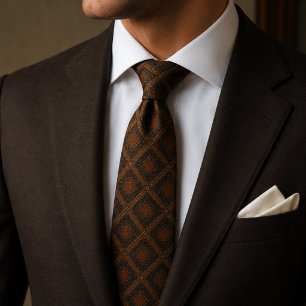 Dark Espresso Brown Diamond Jacquard Pattern Tie