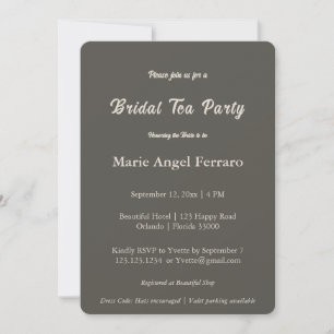 Dark Espresso Brown Minimalist Bridal Tea Party Invitation