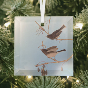 Dark-Eyed Junco Audubon Snow Birds on Bare Branch Glass Tree Decoration
