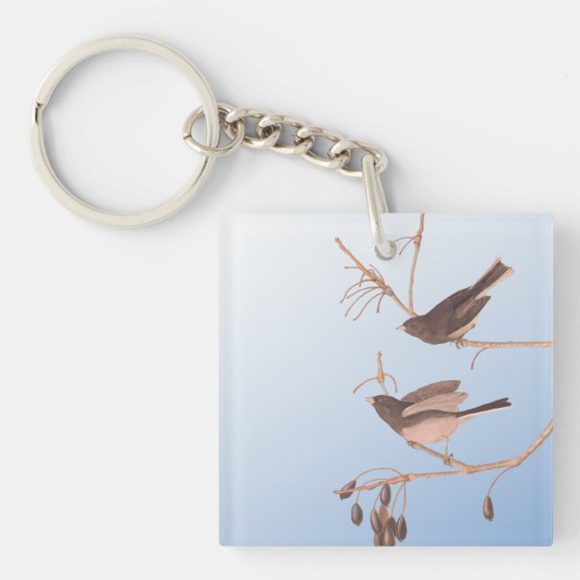 Dark-Eyed Junco Audubon Snow Birds on Bare Branch Key Ring (Front)