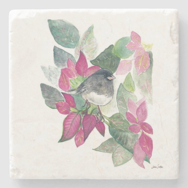 Dark Eyed Junco Bird Watercolor Art Stone Coaster (Front)