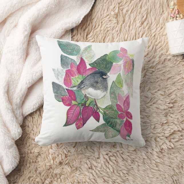 Dark Eyed Junco Bird Watercolor Art Throw Pillow (Blanket)