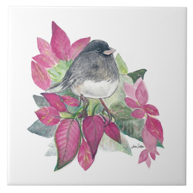 Dark Eyed Junco Bird Watercolor Ceramic Tile (Front)