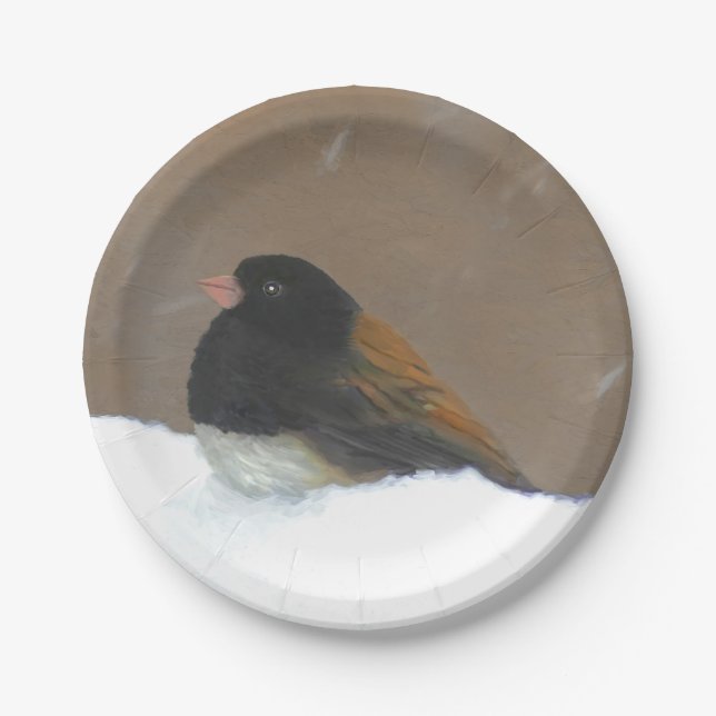Dark-Eyed Junco Painting - Original Bird Art Paper Plate (Front)
