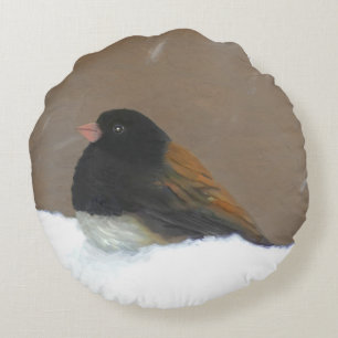Dark-Eyed Junco Painting - Original Bird Art Round Cushion