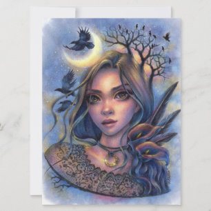 Dark Eyes Fairy Fantasy Moon Woman Art Card