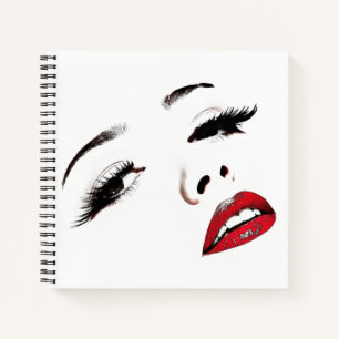 Dark Eyes Red Lips Womans Face beauty Art Notebook