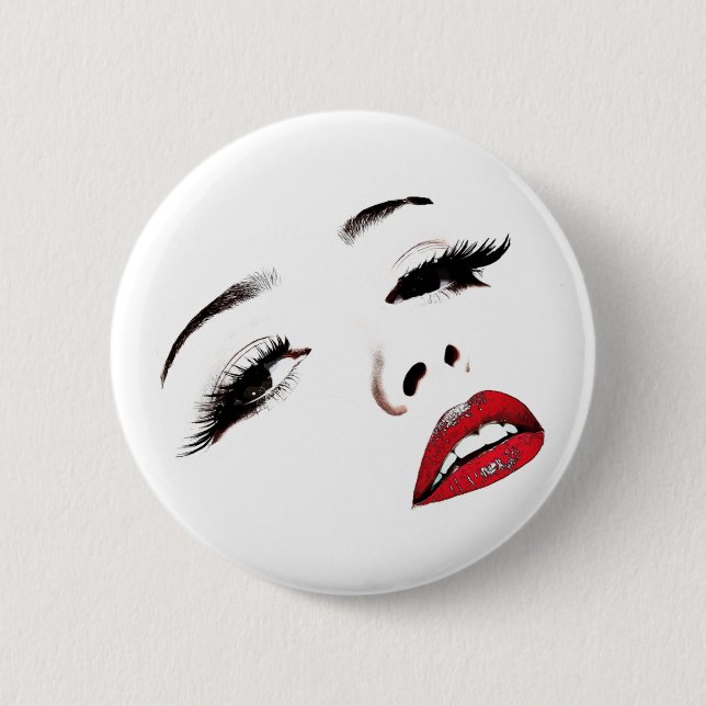 Dark Eyes Red Lips Womans Face Makeup Art 6 Cm Round Badge (Front)